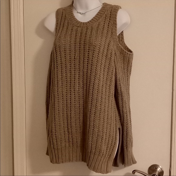 BCBG cotton sweater cold shoulders beige grey - Picture 5 of 8